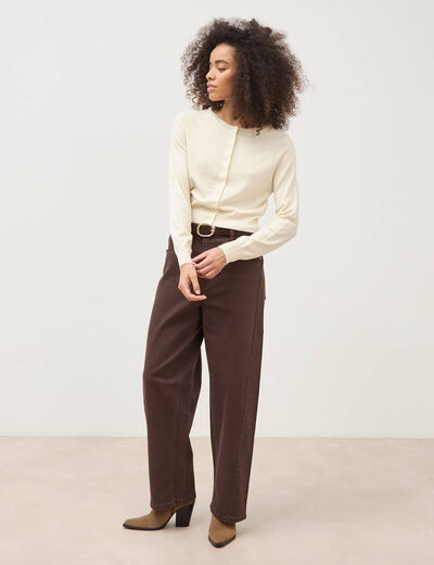 Gilet droit cropped manches longues creme femme