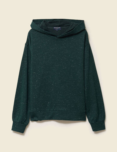 Sweat &agrave; capuche manches longues vert fonc&eacute; femme