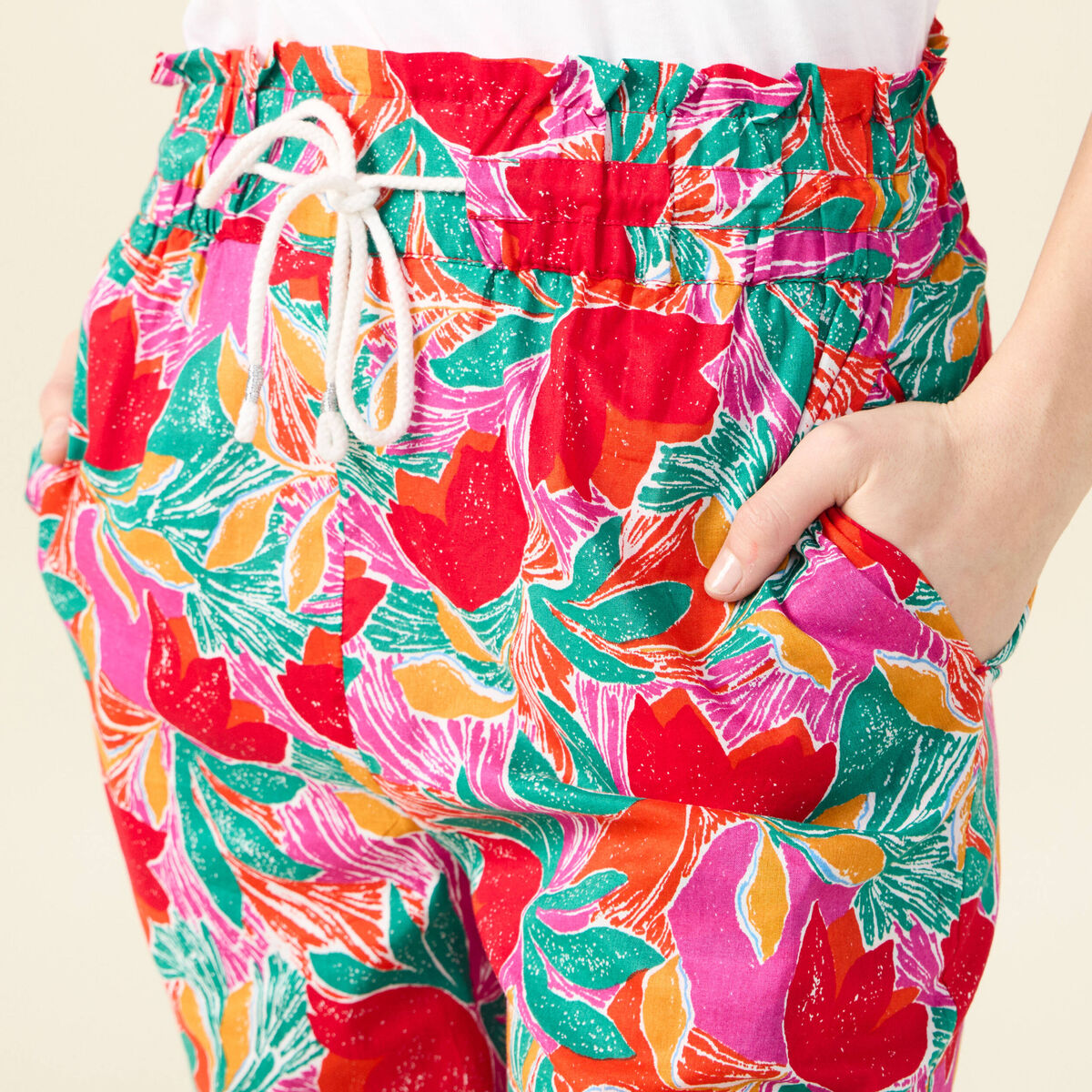 Pantalon carotte taille haute multicolore femme