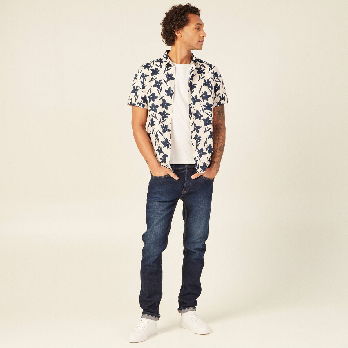 Chemise manches courtes beige homme