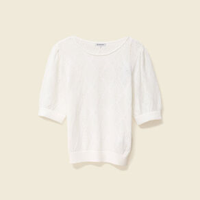 Pull manches courtes ajouré ecru femme