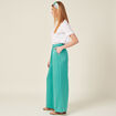 Pantalon large fluide satin bleu turquoise femme