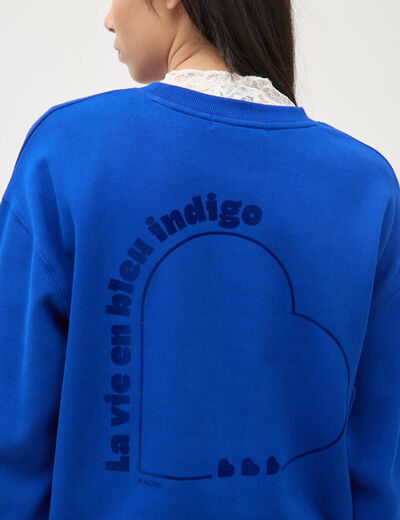 Sweat droit col rond manches longues bleu electrique femme