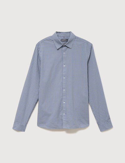 Chemise col am&eacute;ricain manches longues bleu gris homme