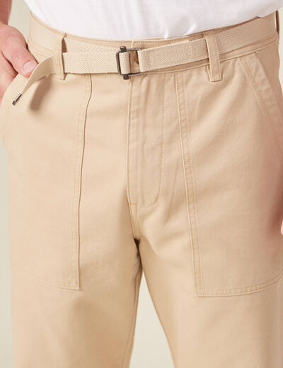 Pantalon large ceinturé beige homme