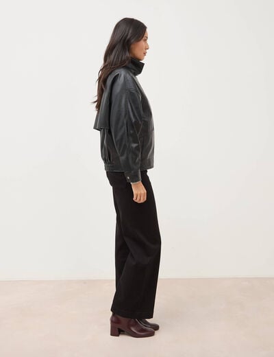 Blouson manches longues similicuir noir femme