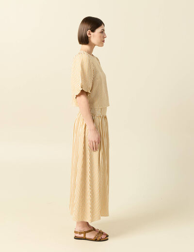 Blouse droite courte manches coude beige moyen femme