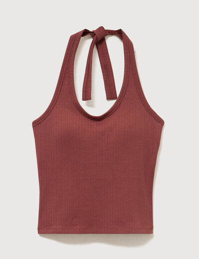 D&eacute;bardeur d&eacute;collet&eacute; brassi&egrave;re int&eacute;gr&eacute;e marron cognac femme