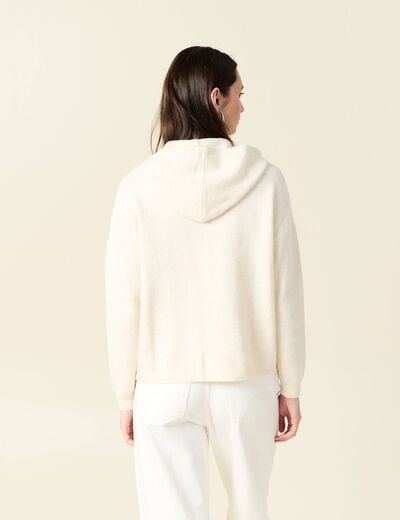 Pull &agrave; capuche zipp&eacute; creme femme