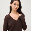 Pull droit col v manches longues marron femme