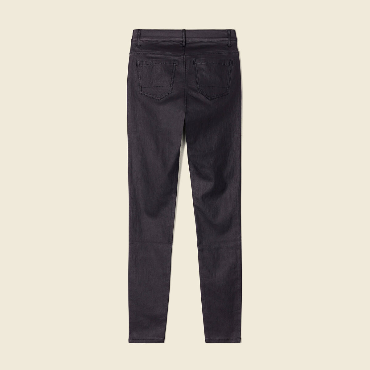 Tregging skinny denim noir enduit femme