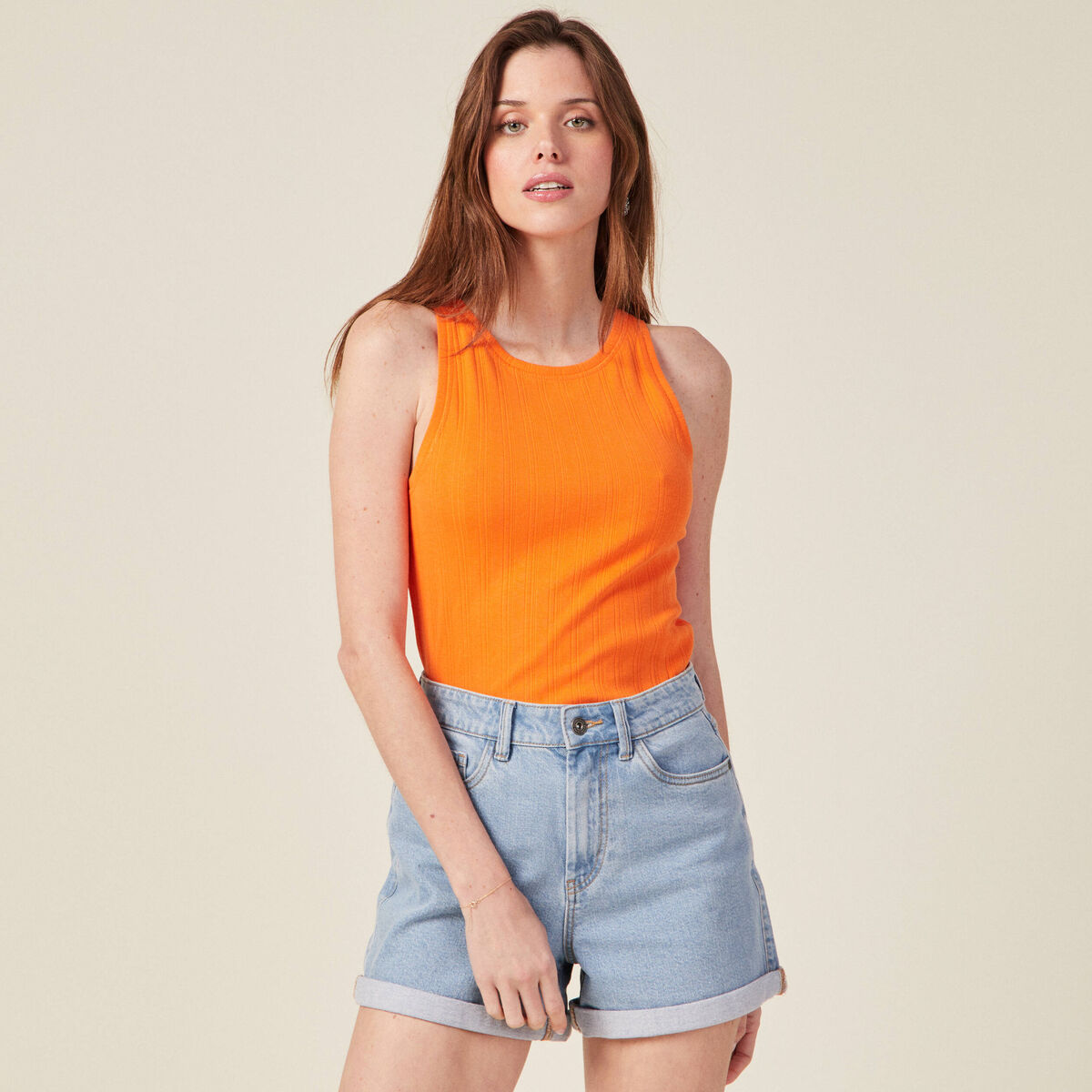 Débardeur bretelles larges orange femme