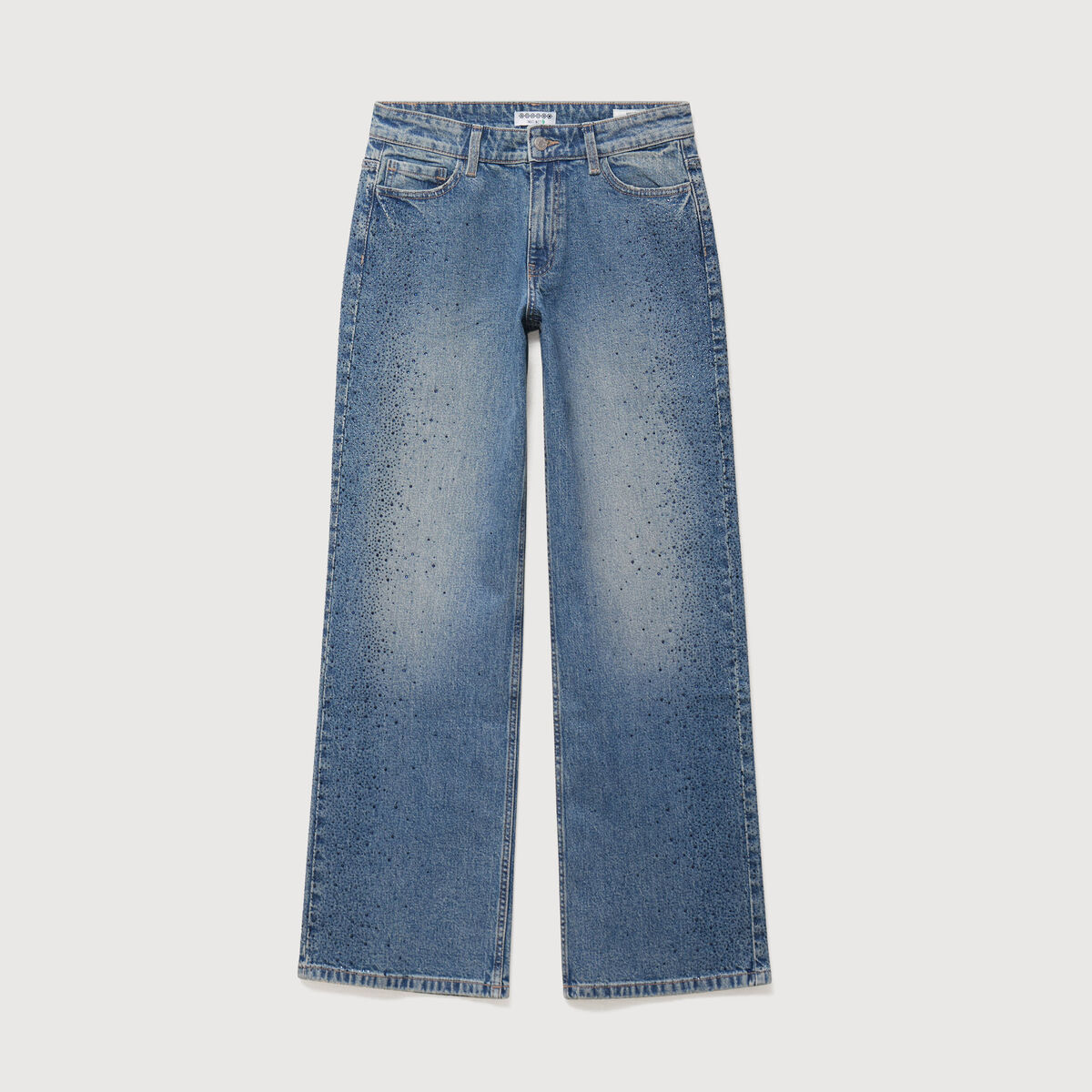 Jeans wide leg strass taille standard bleu femme