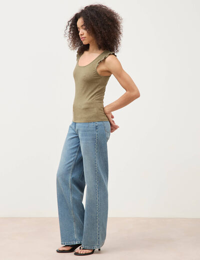 D&eacute;bardeur ajust&eacute; d&eacute;collet&eacute; sans manches vert kaki femme