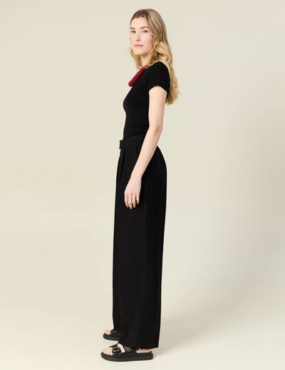 Pantalon large fluide noir femme