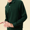 Polo manches longues en coton vert fonc&eacute; homme