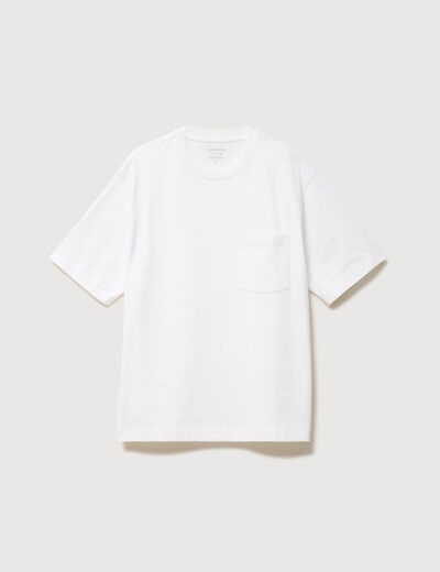 T-shirt droit en coton col ras du cou blanc homme