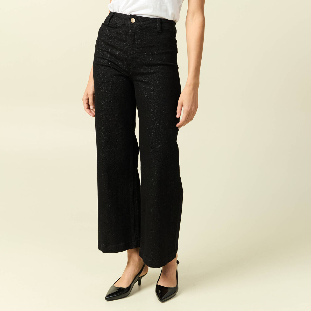 Jeans large taille haute denim noir femme