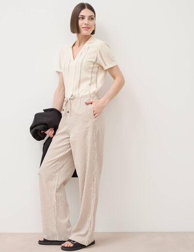 Pantalon taille standard ecru femme