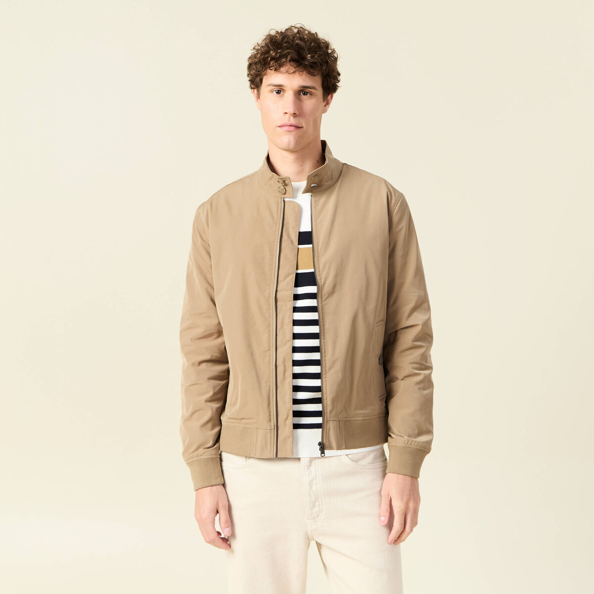 Blouson col droit manches longues marron homme