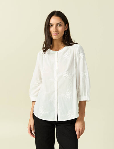Chemise en coton manches 3/4 ecru femme