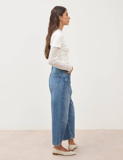 Jeans barrel 7/8&egrave;me taille standard denim used femme