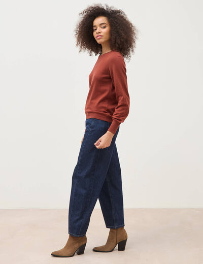 Pull manches longues marron cognac femme