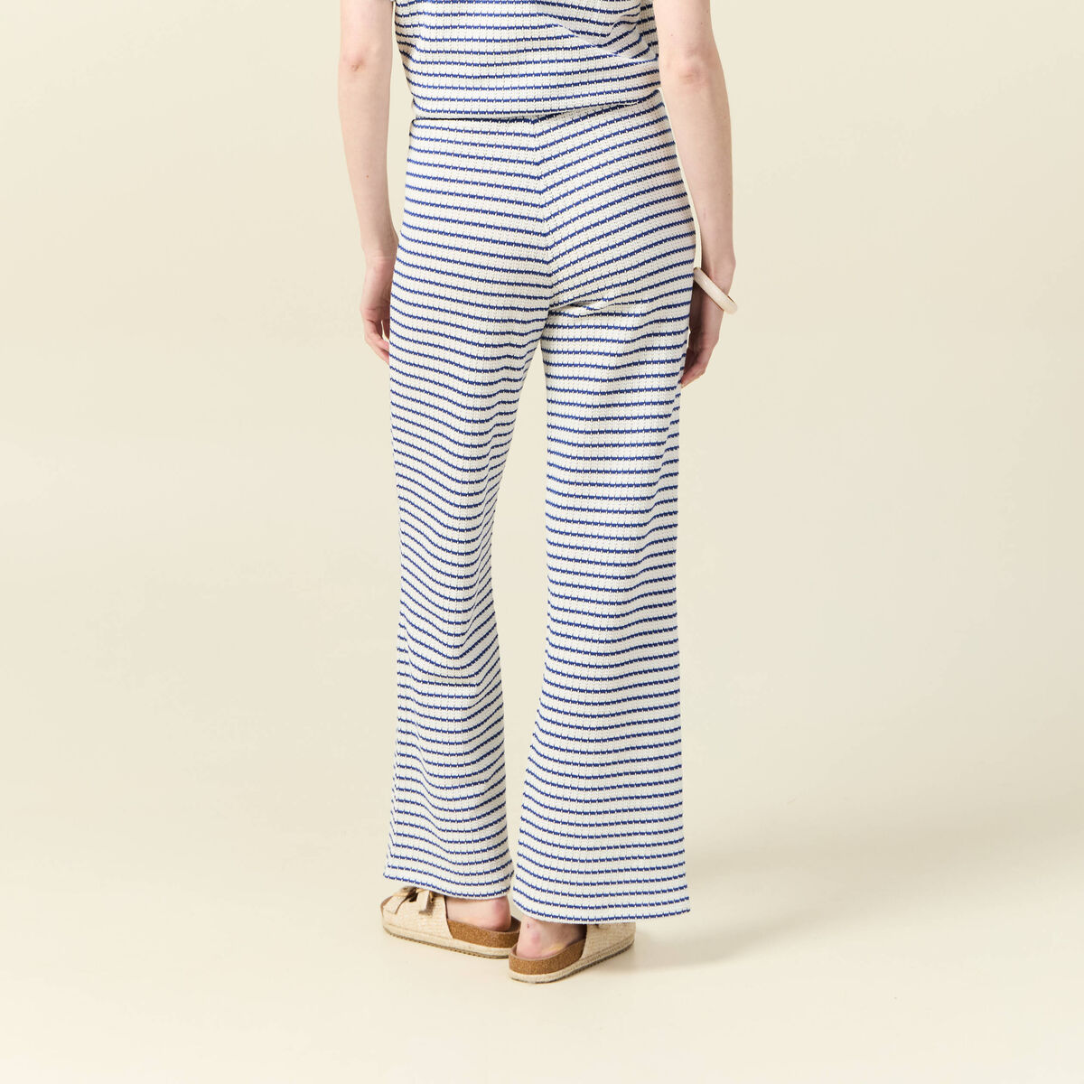 Pantalon large en maille ecru femme