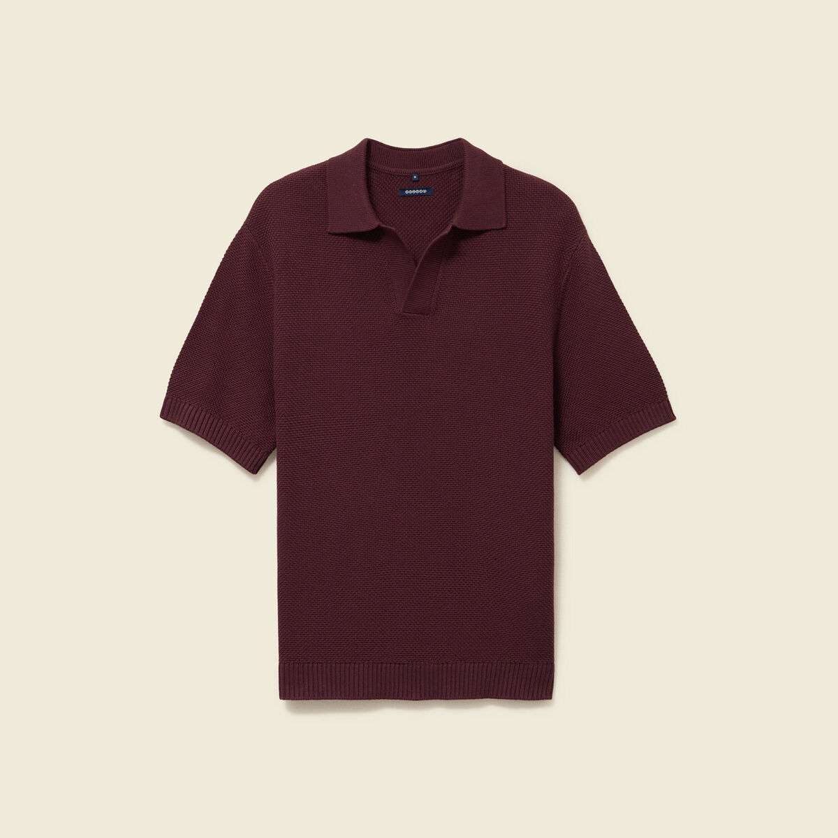 Polo ample col cubain manches courtes prune homme