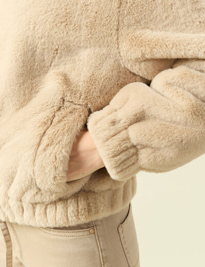 Veste droite courte col montant beige femme