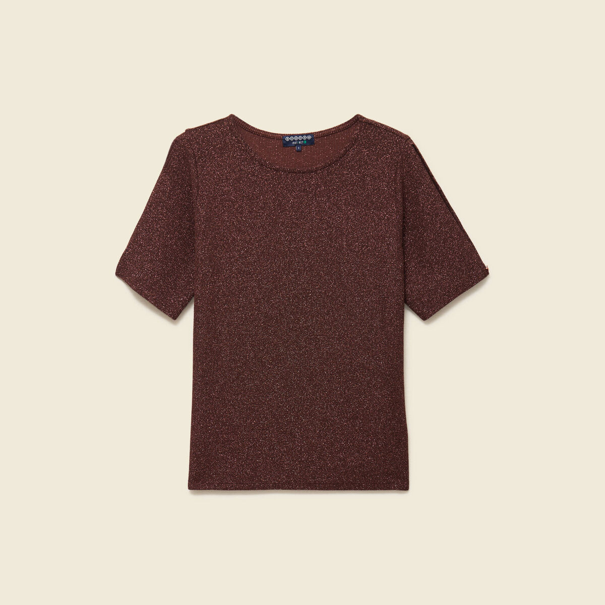 T-shirt manches courtes brillant marron femme