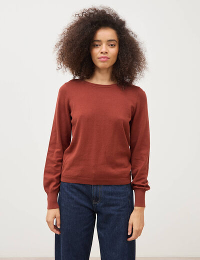Pull manches longues marron cognac femme