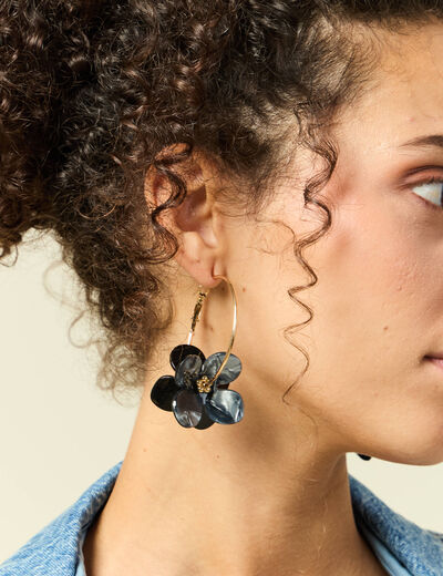Boucles d'oreilles cr&eacute;oles noir femme