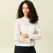 T-shirt droit court manches longues blanc femme