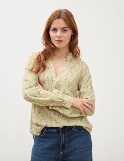 Blouse manches longues vert kaki femme