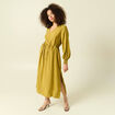 Robe longue droite col v manches longues vert olive femme