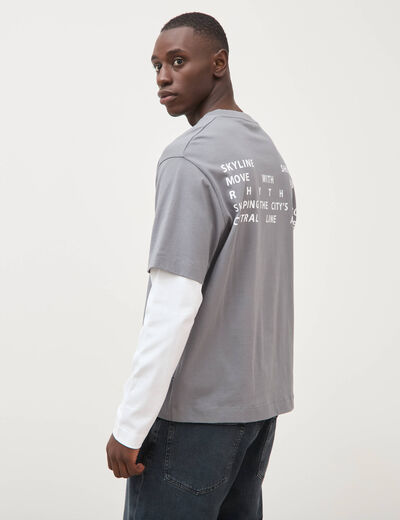 T-shirt droit manches longues col rond gris homme