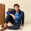 Blouson manches longues en coton bleu fonc&eacute; homme