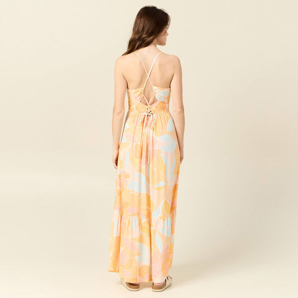 Robe longue évasée à bretelles orange clair femme