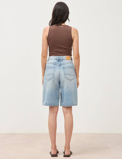 Bermuda large taille haute en coton denim used femme