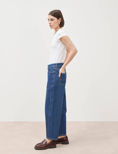 Jeans barrel taille haute 7/8&egrave;me denim brut femme