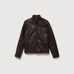Blouson cintr&eacute; similicuir col montant marron fonc&eacute; homme