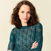 Pull ajour&eacute; manches longues col rond vert canard femme