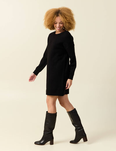 Robe pull fin manches longues noir femme