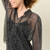 T-shirt manches longues brillant noir femme