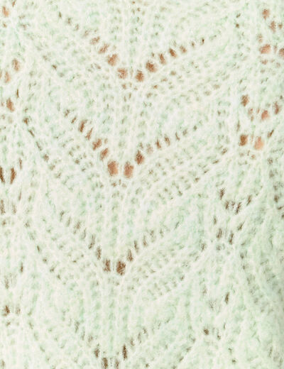 Pull ajour&eacute; droit court manches longues vert pastel femme