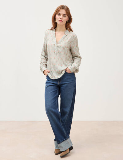 Blouse manches longues bleu gris femme