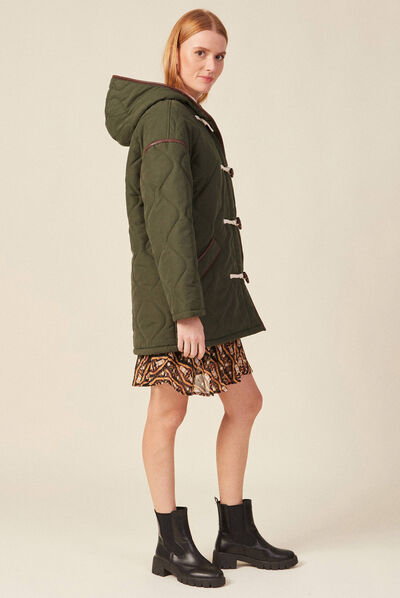 Parka doublée à capuche vert kaki femme