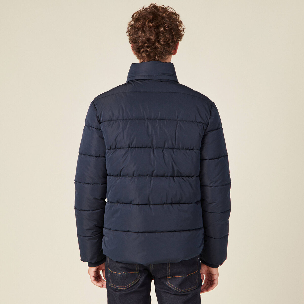Doudoune droite zippée bleu marine homme