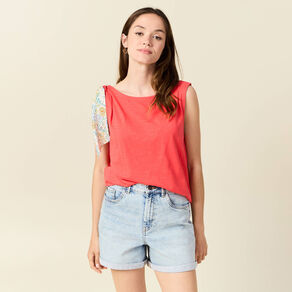Débardeur sans manches rouge corail femme